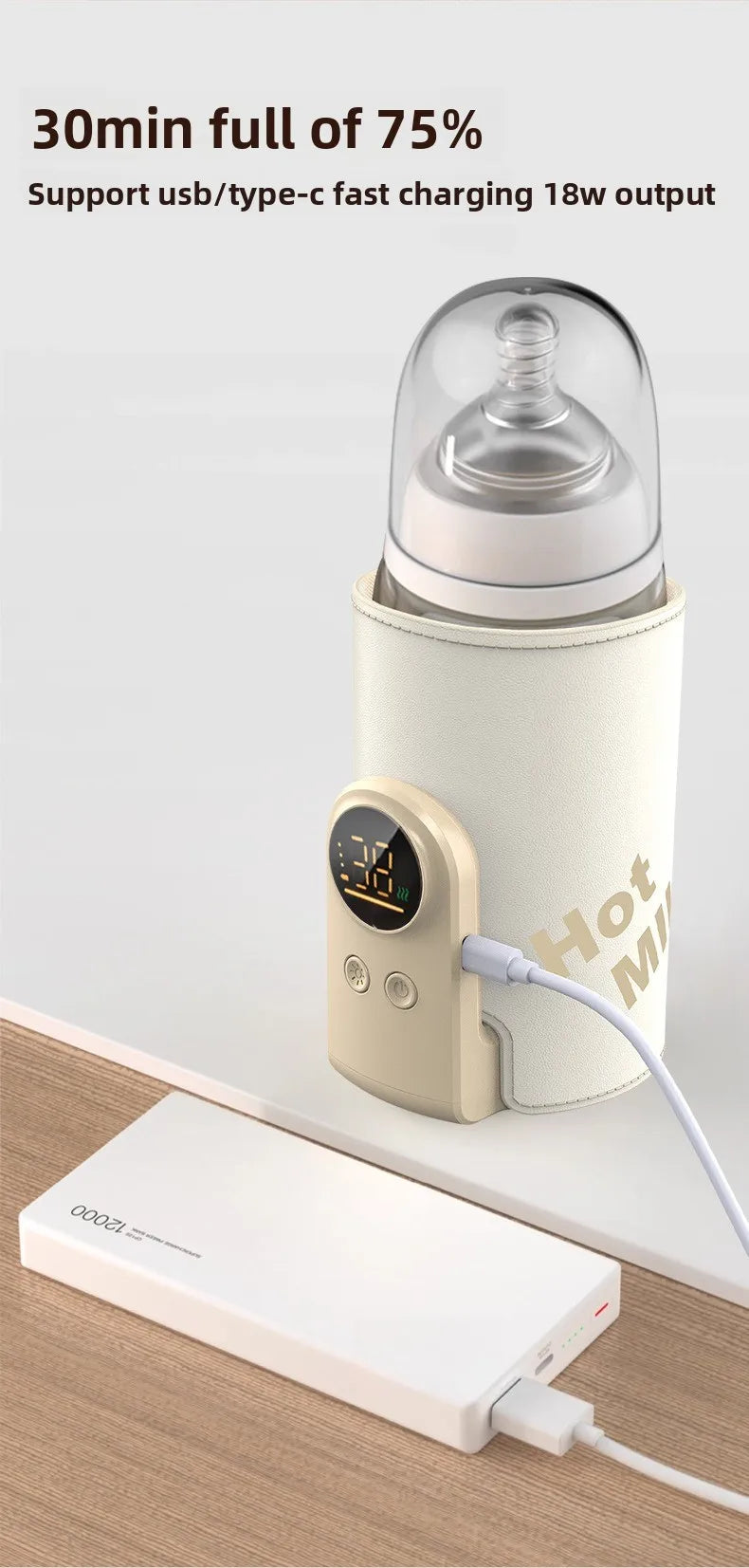 6000mAh Baby Bottle Warmer 6 Heat Level Multifunction Breast Milk.