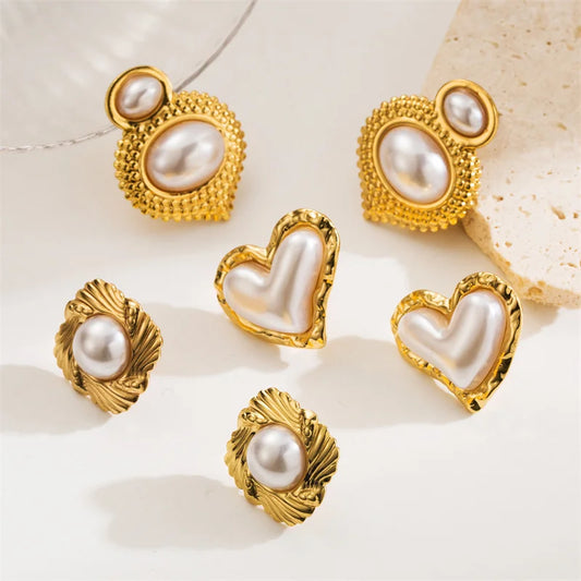 1 pair  fashionable and personalized geometric earrings with retro Hong Kong style and pearl gold earrings