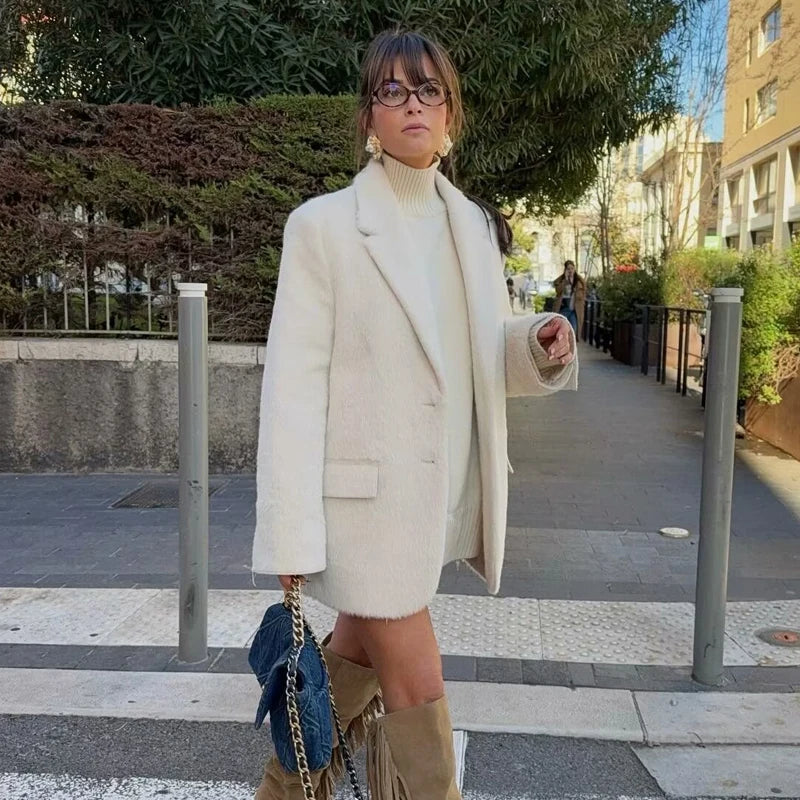 Fur Women's Blazers Fashion Outerwears Straight Long Blazer .