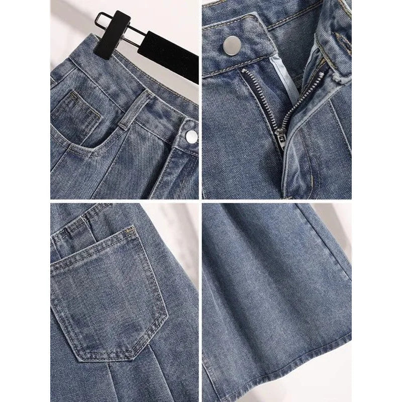 High Waist A- Line Midi Skirt Denim.