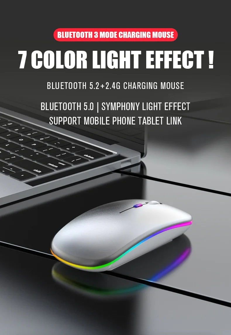 Rechargeable Bluetooth wireless mouse with USB connection.