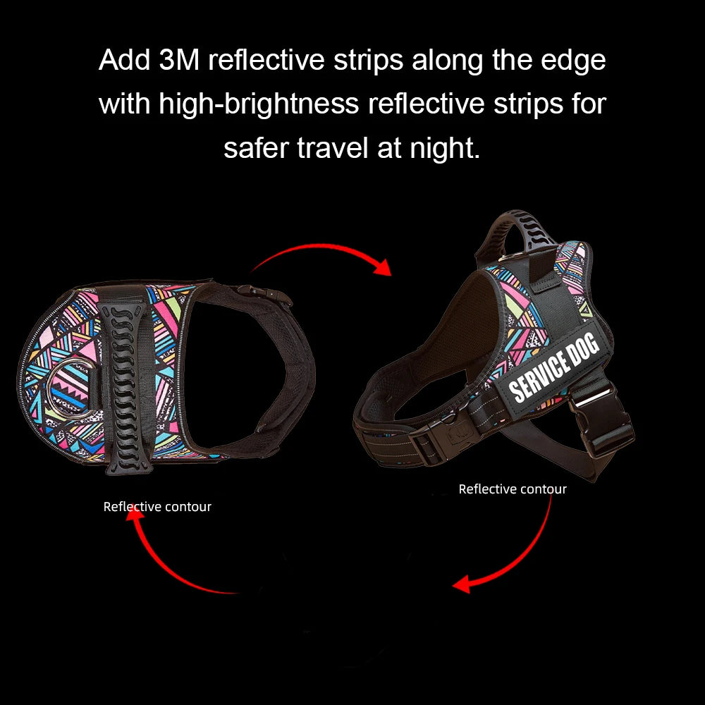 Walking Dog Harnesses Safety No-Pull Breathable Service Dog Vest Collar Adjustable Reflective Pet Harness With Outdoor Training