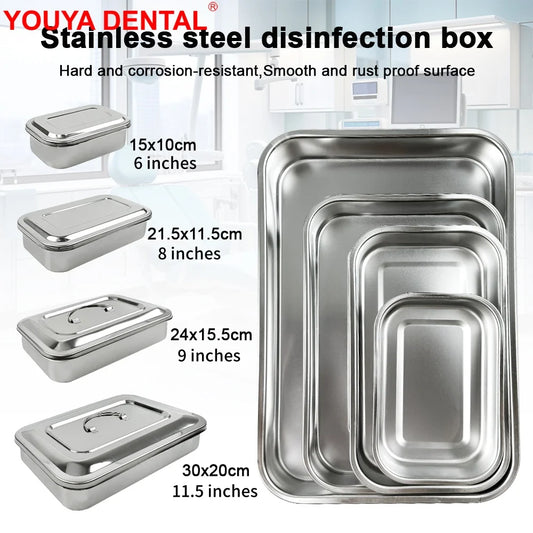 Dental Tray With Lid Stainless Steel Disinfection Box Dentistry Surgical Medical.
