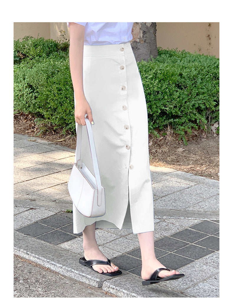 Women's Cotton Linen Skirt High Waist Elastic.
