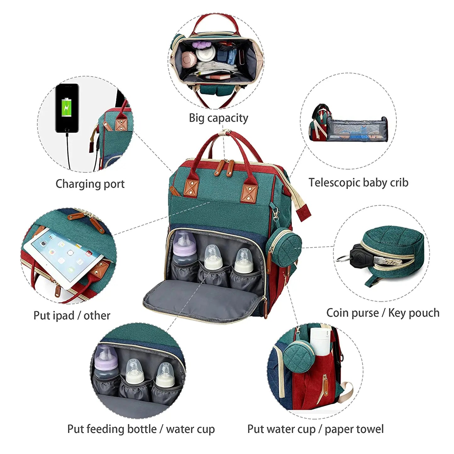 3 In 1 Diaper Bag Backpack Foldable Baby Bed.