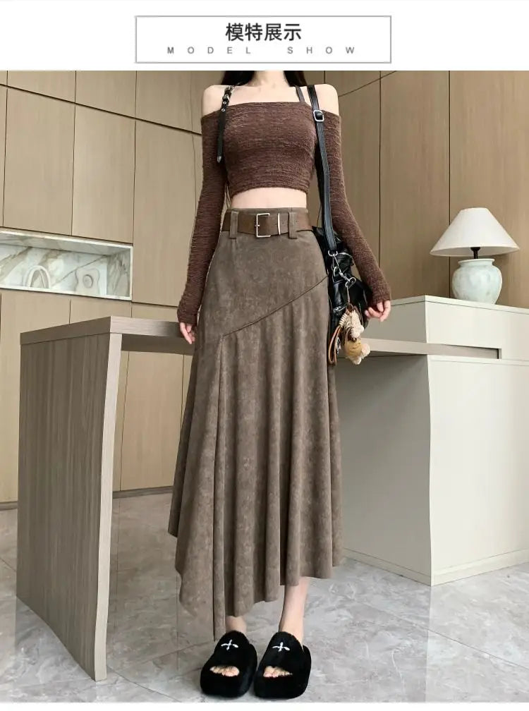Women Clothing Autumn Korean Fashion Vintage High Waist.