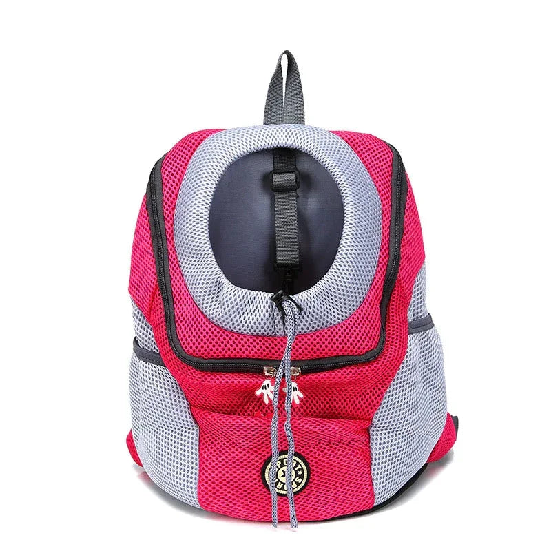 Portable travel backpack with double handles for pets.