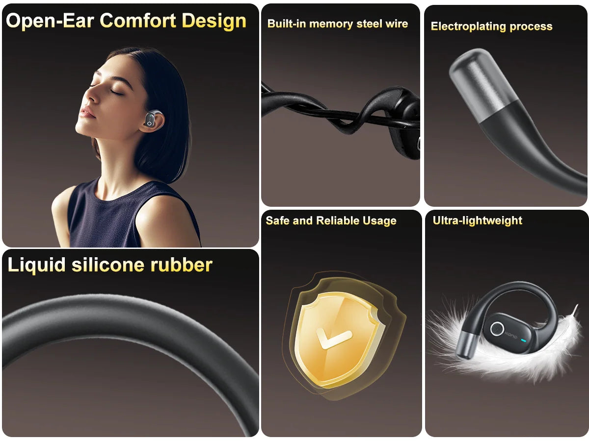 KOUO Open Bluetooth headphones with real-time translation for 164 languages.