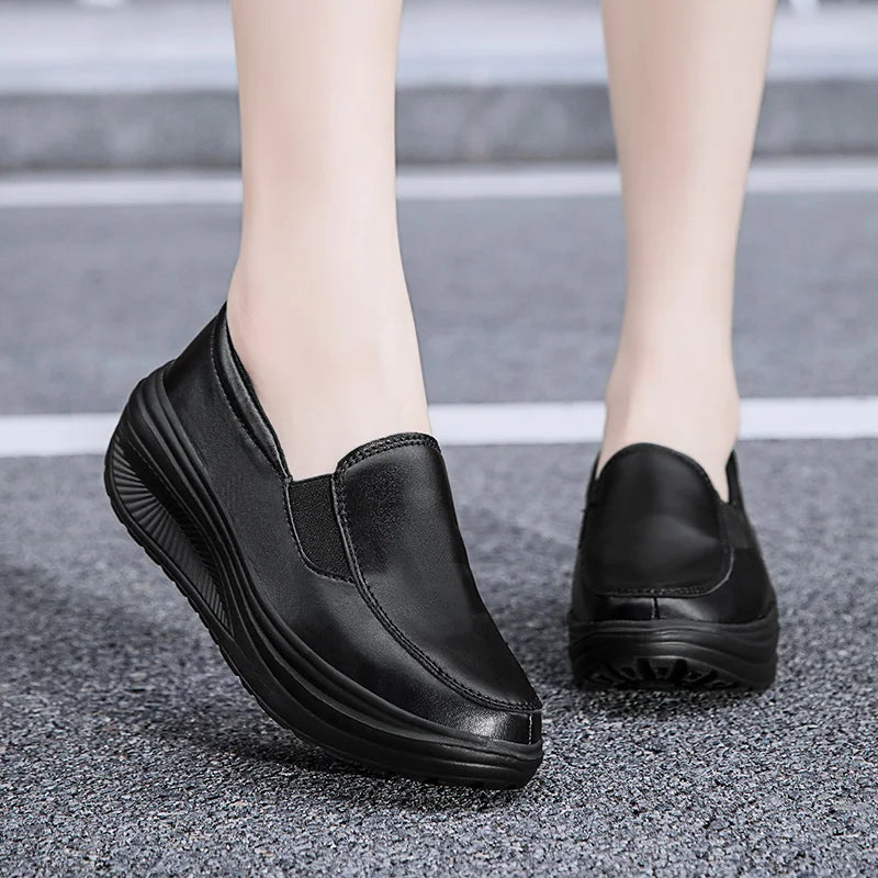 Women's Shoes Spring Genuine Leather Soft Outsole Work Shoes.
