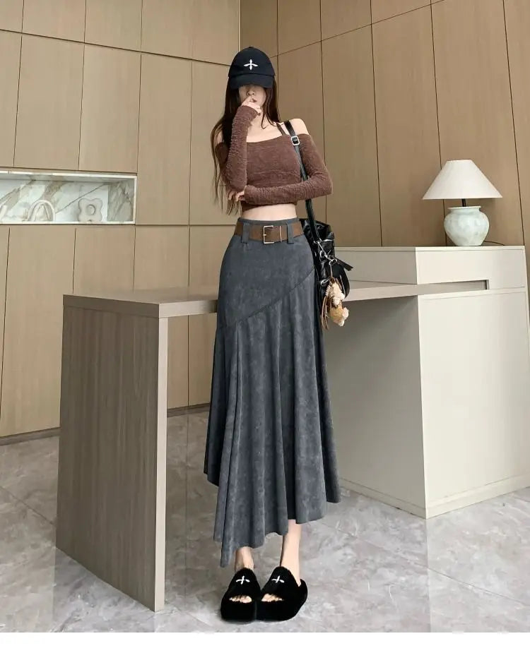 Women Clothing Autumn Korean Fashion Vintage High Waist.