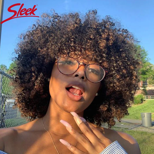 Sleek Curly Human Hair Wigs For Women P4/30 Highlight Colored Jerry Curl Curly Hair Wigs 100% Real Ready To Wear Short Hair Wigs
