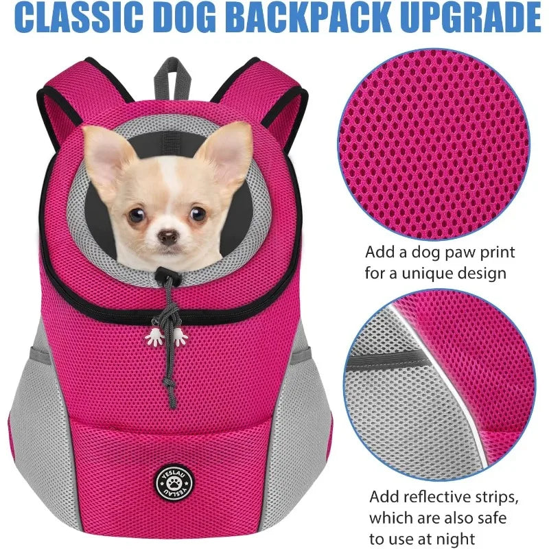 Portable travel backpack with double handles for pets.