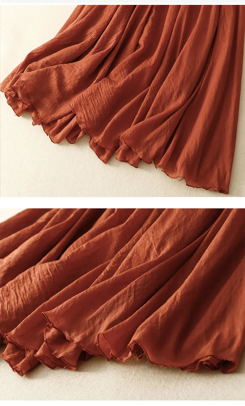 Slim Cotton Leaf Edge Double Layer Half Skirt Loose Waist.