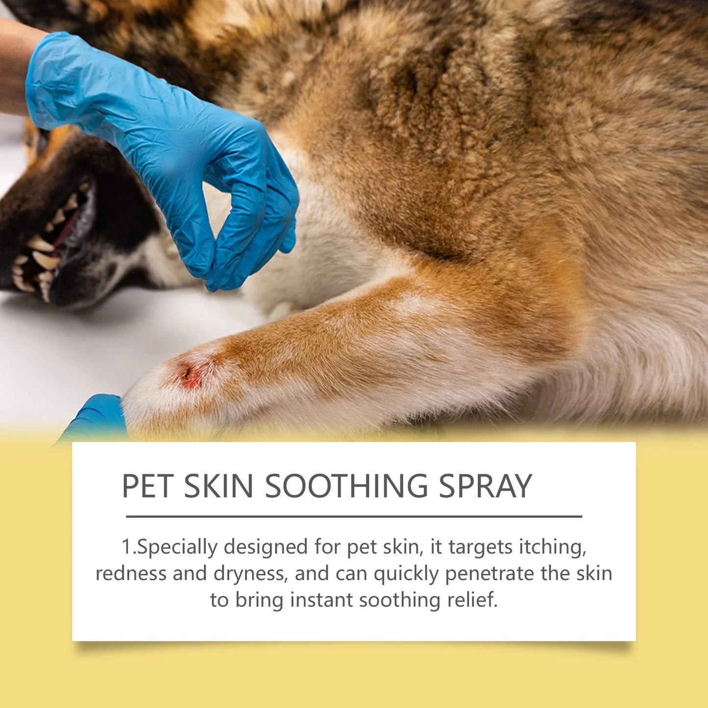 Spray for pet skin care. Relieves discomfort in dogs and cats.