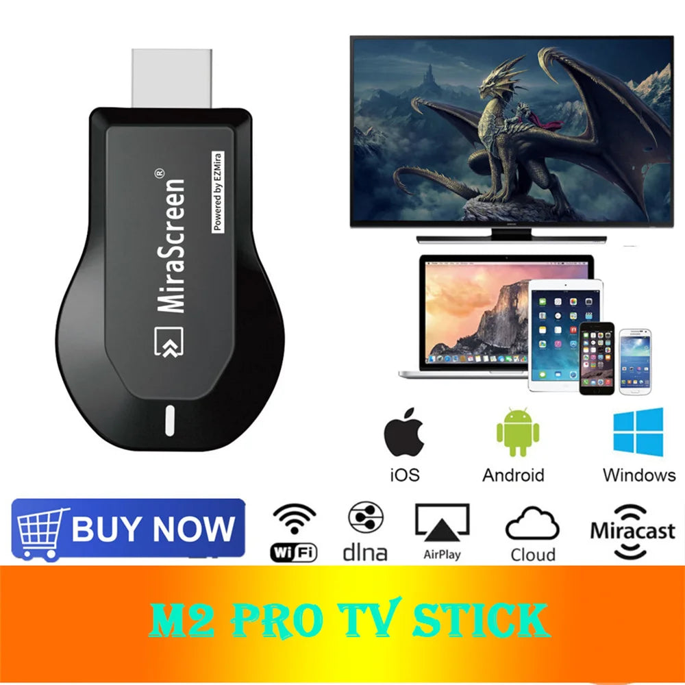 M2 Pro Wireless WiFi TV Stick Display TV Dongle compatível com HDMI Smart TV.