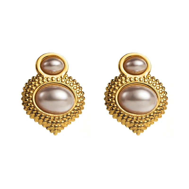 1 pair  fashionable and personalized geometric earrings with retro Hong Kong style and pearl gold earrings