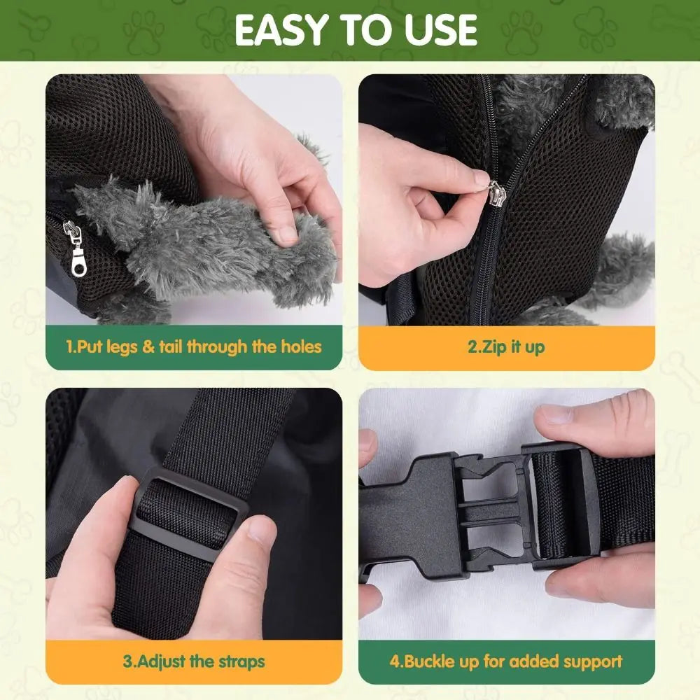 Adjustable dog carrier backpack.