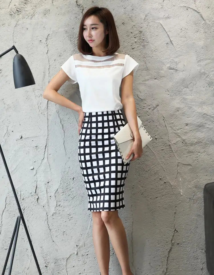Summer Fashion Plus Size Women's Skirt Plaid Skirt New High Waist Pencil Skirt