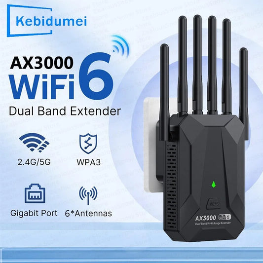 3000Mbps WiFi 6 Repeater 2.4/5Ghz Gigabit WIFI Booster Long Range Amplifier Network Extender For Home/Office EU/US Plug Easy Set