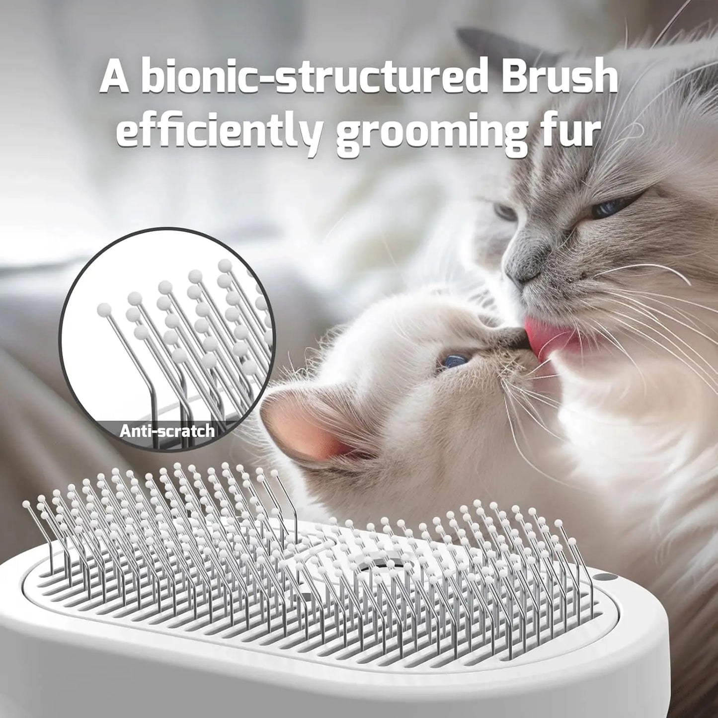 Steam brush for cats with self-cleaning function and steam jet that removes loose hair.