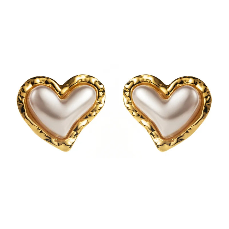 1 pair  fashionable and personalized geometric earrings with retro Hong Kong style and pearl gold earrings