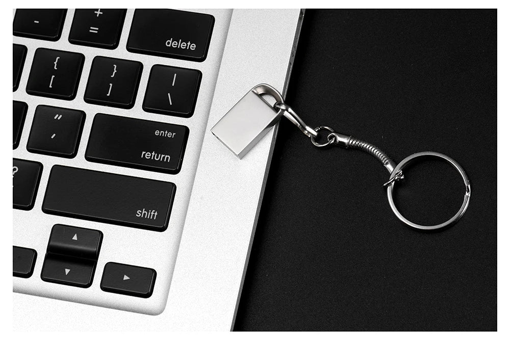 JASATER Super Mini Metal USB Flash Drive 128GB Silver Pen Drive with Free Key Ring 64GB Funny Creative Gift Memory Stick 32GB