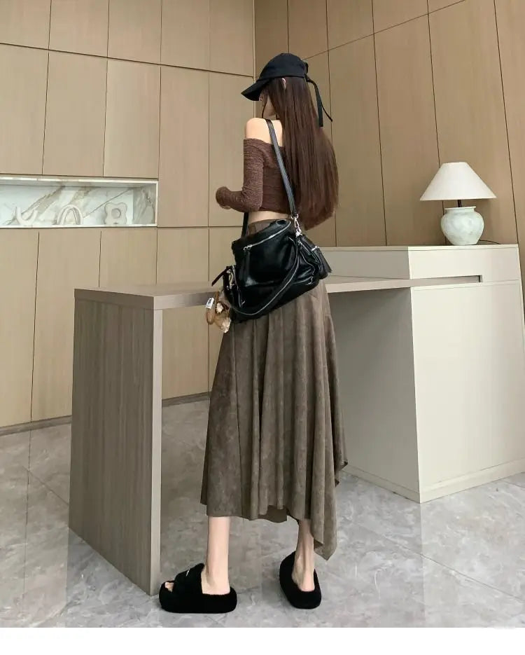 Women Clothing Autumn Korean Fashion Vintage High Waist.