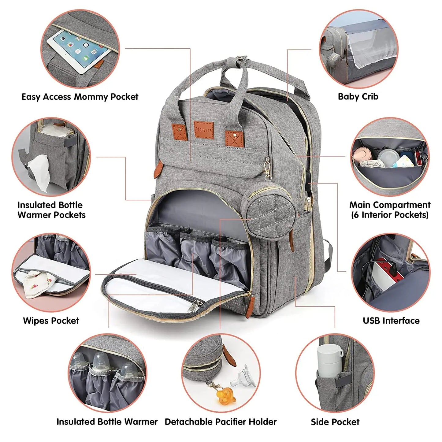 3 In 1 Diaper Bag Backpack Foldable Baby Bed.