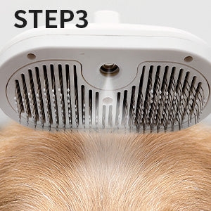Steam brush for cats with self-cleaning function and steam jet that removes loose hair.