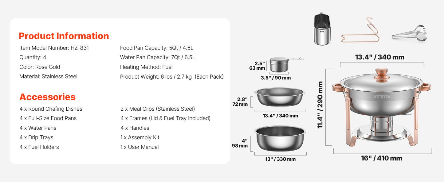 VEVOR 4 Pack Chafing Dish Buffet Set Stainless.