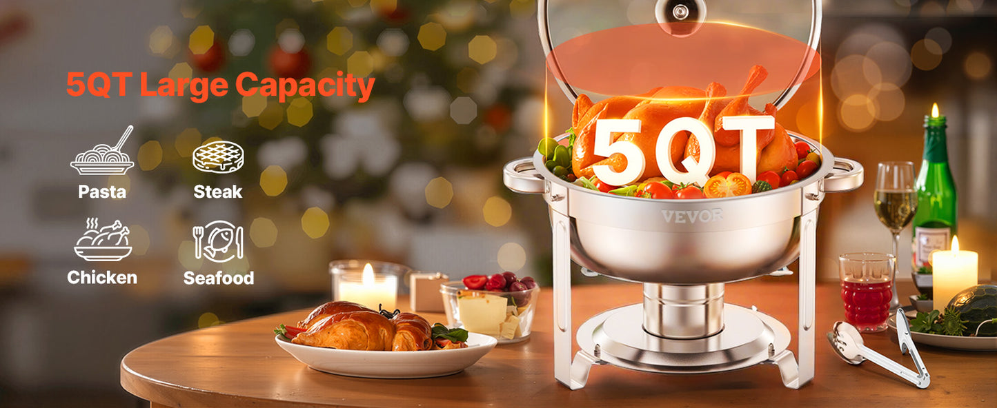SucceBuy 5 Qt 4 Pack Chafing Dish Buffet Set Stainless Steel Chafer with 4.