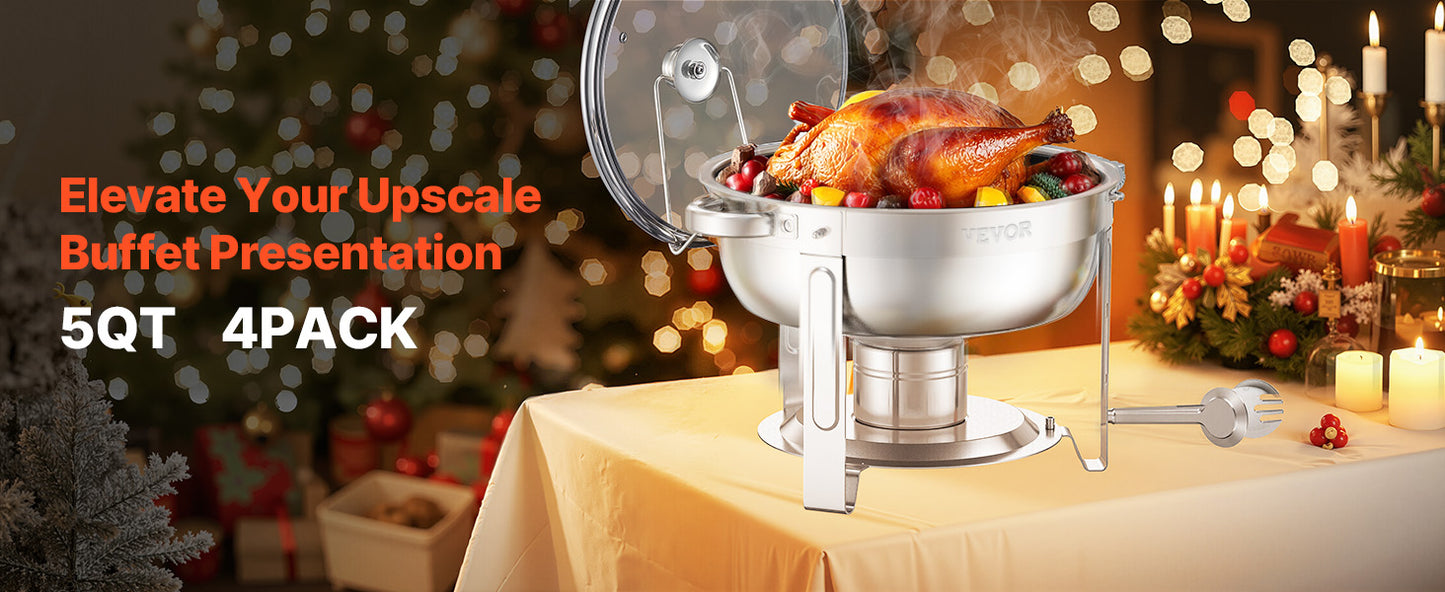 SucceBuy 5 Qt 4 Pack Chafing Dish Buffet Set Stainless Steel Chafer with 4.